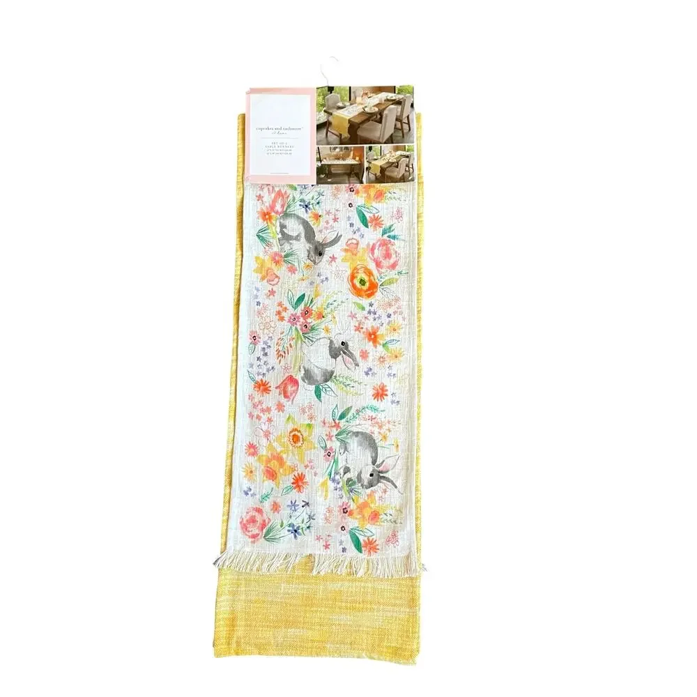 Cupcakes & Cashmere Spring Floral Easter Bunny Rabbit Double Table Runner NEW